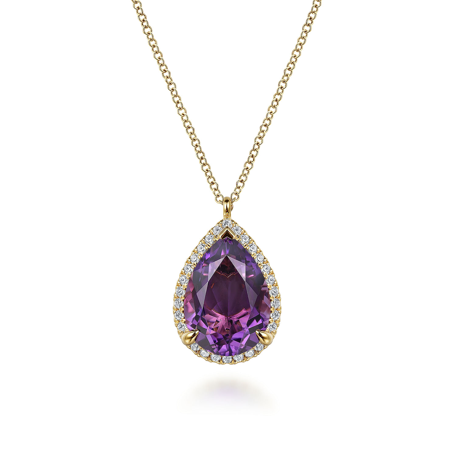 14K-Yellow-Gold-Diamond-and-Flat-Pear-Shape-Amethyst-Necklace-With-Flower-Pattern-J-Back1