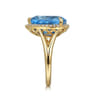 14K Yellow Gold Diamond and Flat Pear Shape Blue Topaz Ladies Ring With Flower Pattern Gallery - 0.21 ct