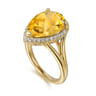 14K Yellow Gold Diamond and Flat Pear Shape Citrine Ladies Ring With Flower Pattern Gallery - 0.21 ct
