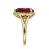 14K Yellow Gold Diamond and Flat Pear Shape Garnet Ladies Ring With Flower Pattern Gallery - 0.21 ct