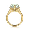 14K Yellow Gold Diamond and Flat Pear Shape Green Amethyst Ladies Ring With Flower Pattern Gallery - 0.21 ct