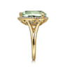 14K Yellow Gold Diamond and Flat Pear Shape Green Amethyst Ladies Ring With Flower Pattern Gallery - 0.21 ct