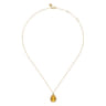 14K Yellow Gold Diamond and Flat Teardrop Citrine Necklace With Flower Pattern J-Back - 0.21 ct