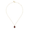 14K Yellow Gold Diamond and Flat Teardrop Garnet Necklace With Flower Pattern J-Back - 0.21 ct