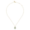 14K Yellow Gold Diamond and Flat Teardrop Green Amethyst Necklace With Flower Pattern J-Back - 0.21 ct