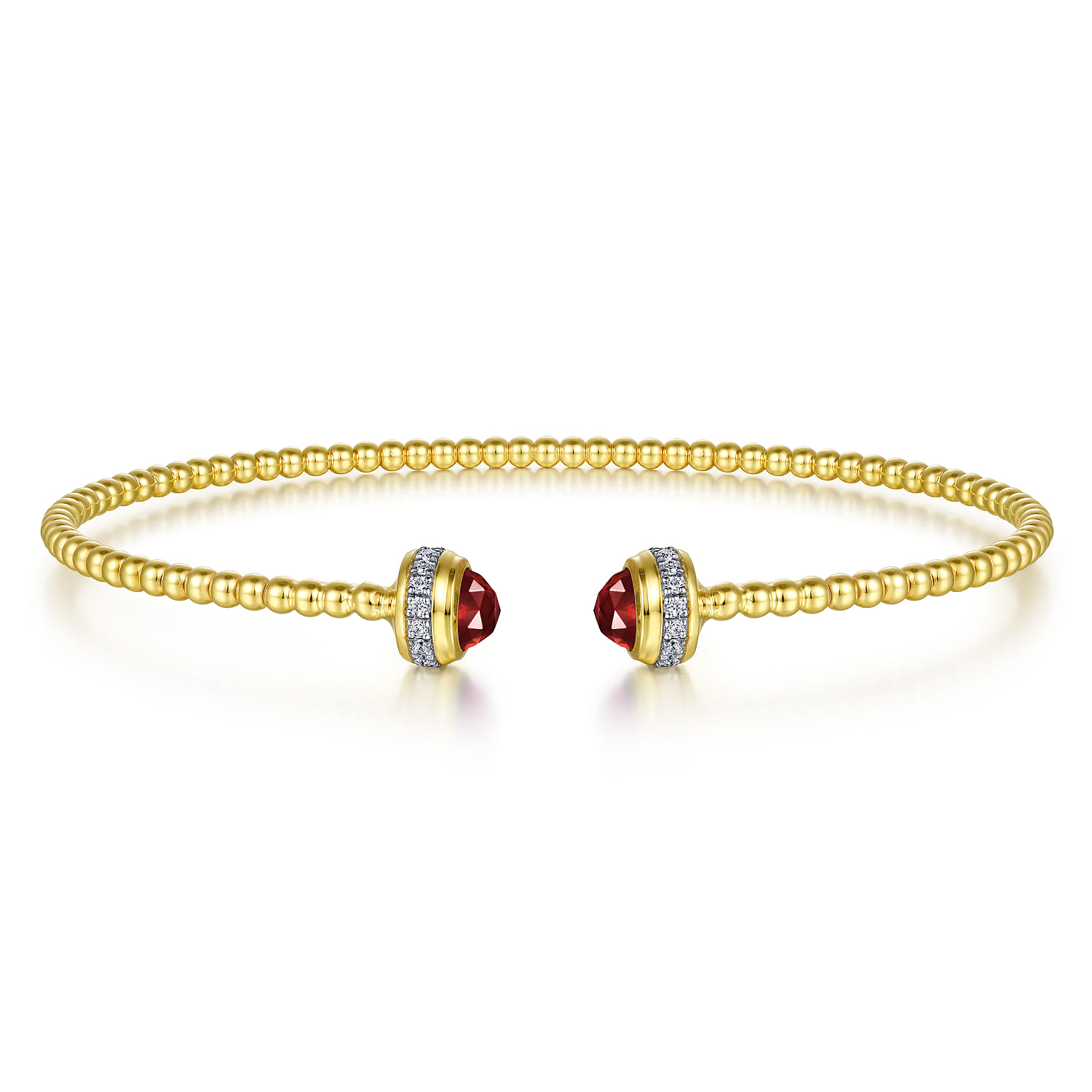 14K Yellow Gold Diamond and Garnet Bujukan Open Bangle - 0.2 ct - Shot 1
