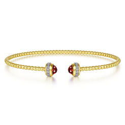 14K Yellow Gold Diamond and Garnet Bujukan Open Bangle