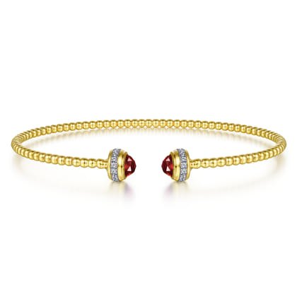 14K Yellow Gold Diamond and Garnet Bujukan Open Bangle