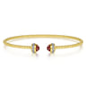 14K Yellow Gold Diamond and Garnet Bujukan Open Bangle - 0.2 ct