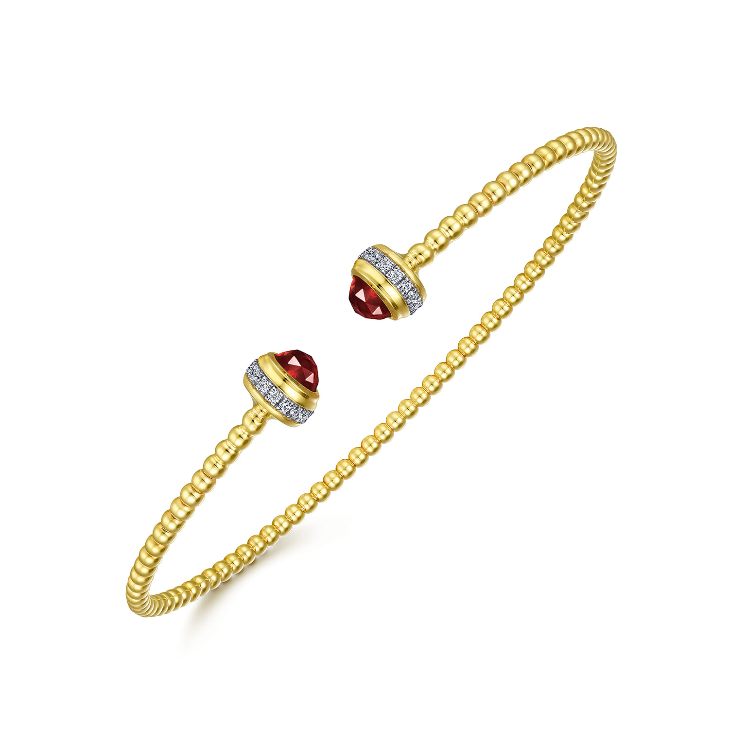 14K Yellow Gold Diamond and Garnet Bujukan Open Bangle - 0.2 ct - Shot 2