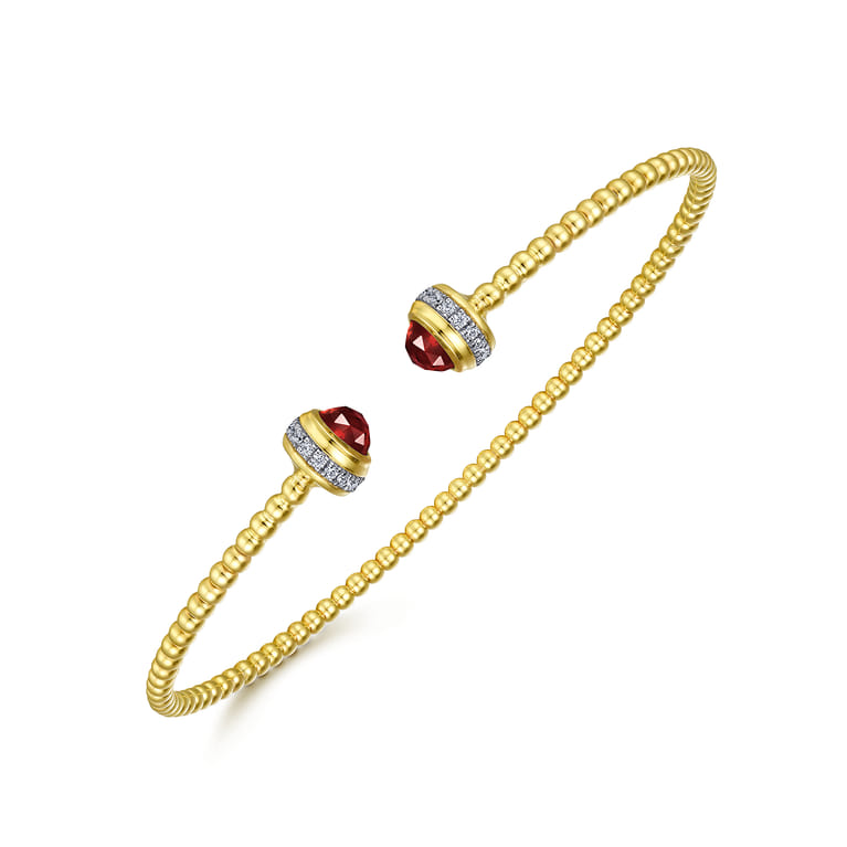 14K Yellow Gold Diamond and Garnet Bujukan Open Bangle - 0.2 ct - Shot 2
