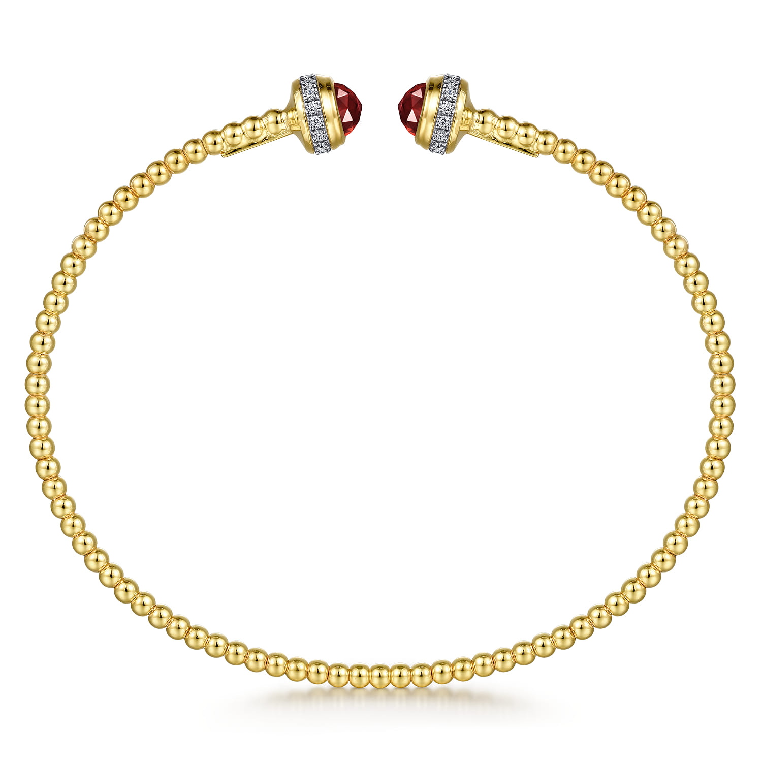 14K Yellow Gold Diamond and Garnet Bujukan Open Bangle - 0.2 ct - Shot 3