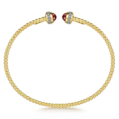 14K Yellow Gold Diamond and Garnet Bujukan Open Bangle