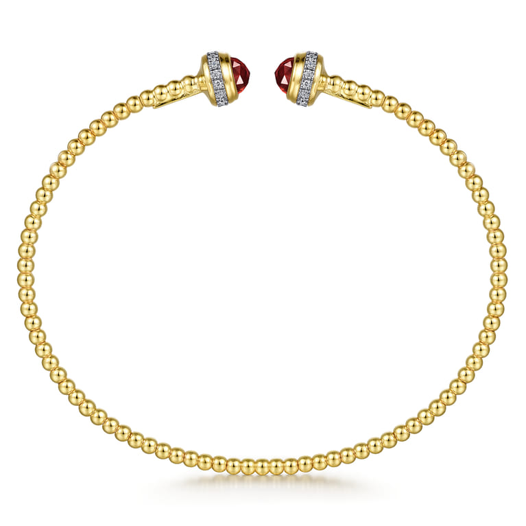 14K Yellow Gold Diamond and Garnet Bujukan Open Bangle - 0.2 ct - Shot 3
