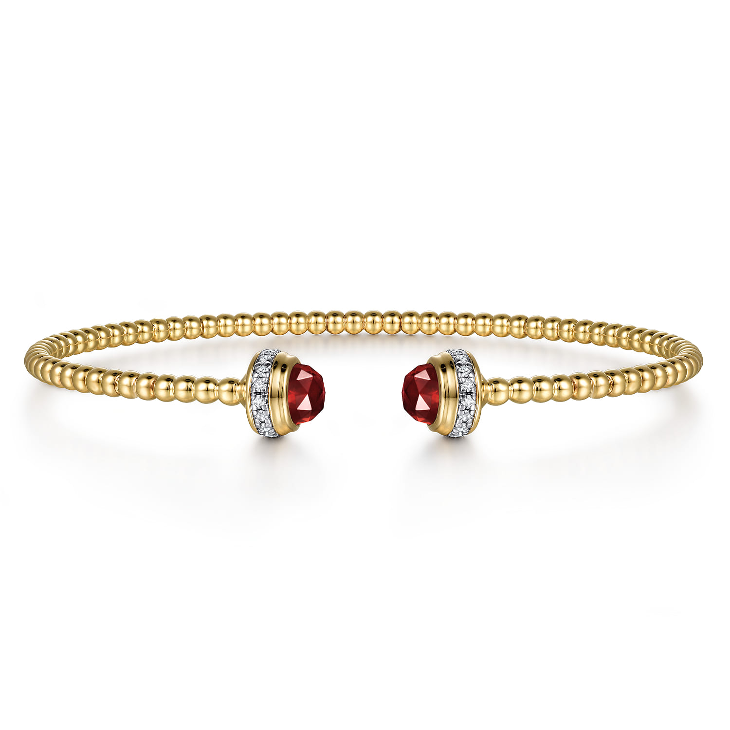 14K Yellow Gold Diamond and Garnet Bujukan Open Bangle - 0.2 ct - Shot 1