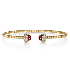 14K Yellow Gold Diamond and Garnet Bujukan Open Bangle