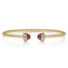 14K Yellow Gold Diamond and Garnet Bujukan Open Bangle - 0.2 ct