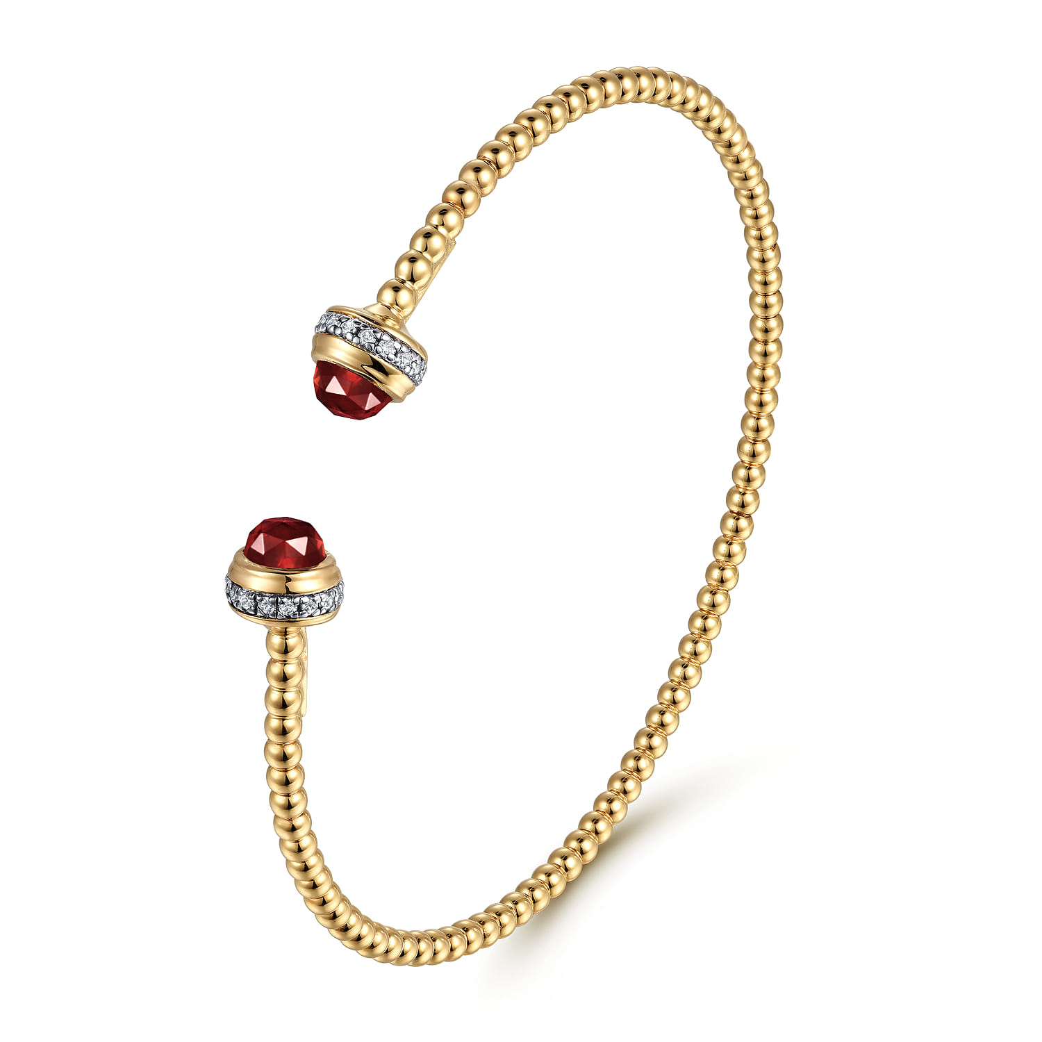 14K Yellow Gold Diamond and Garnet Bujukan Open Bangle - 0.2 ct - Shot 2