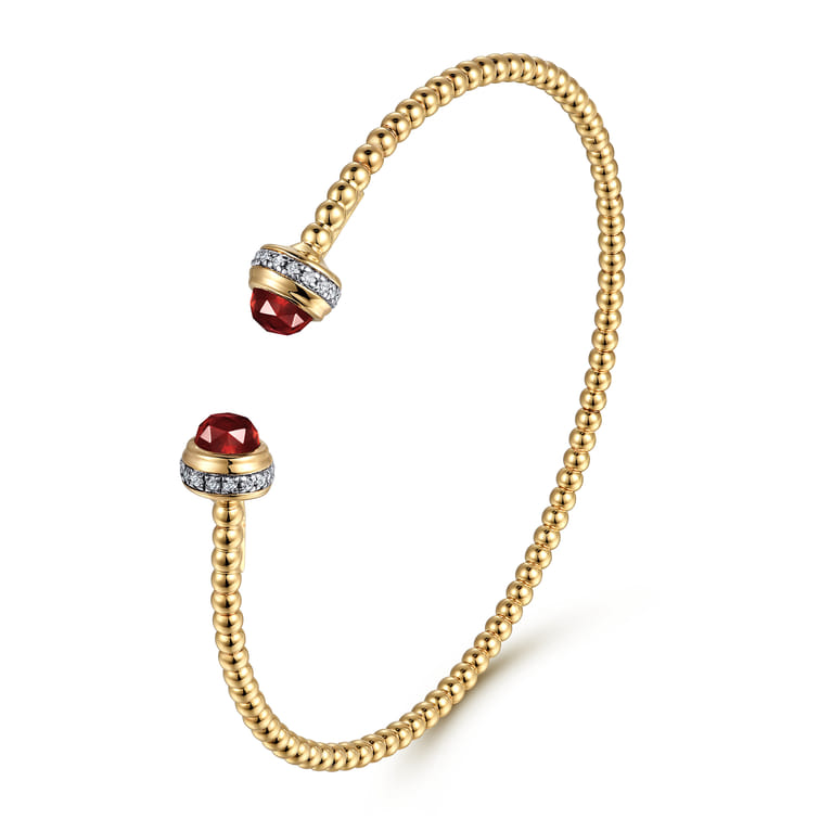 14K Yellow Gold Diamond and Garnet Bujukan Open Bangle - 0.2 ct - Shot 2
