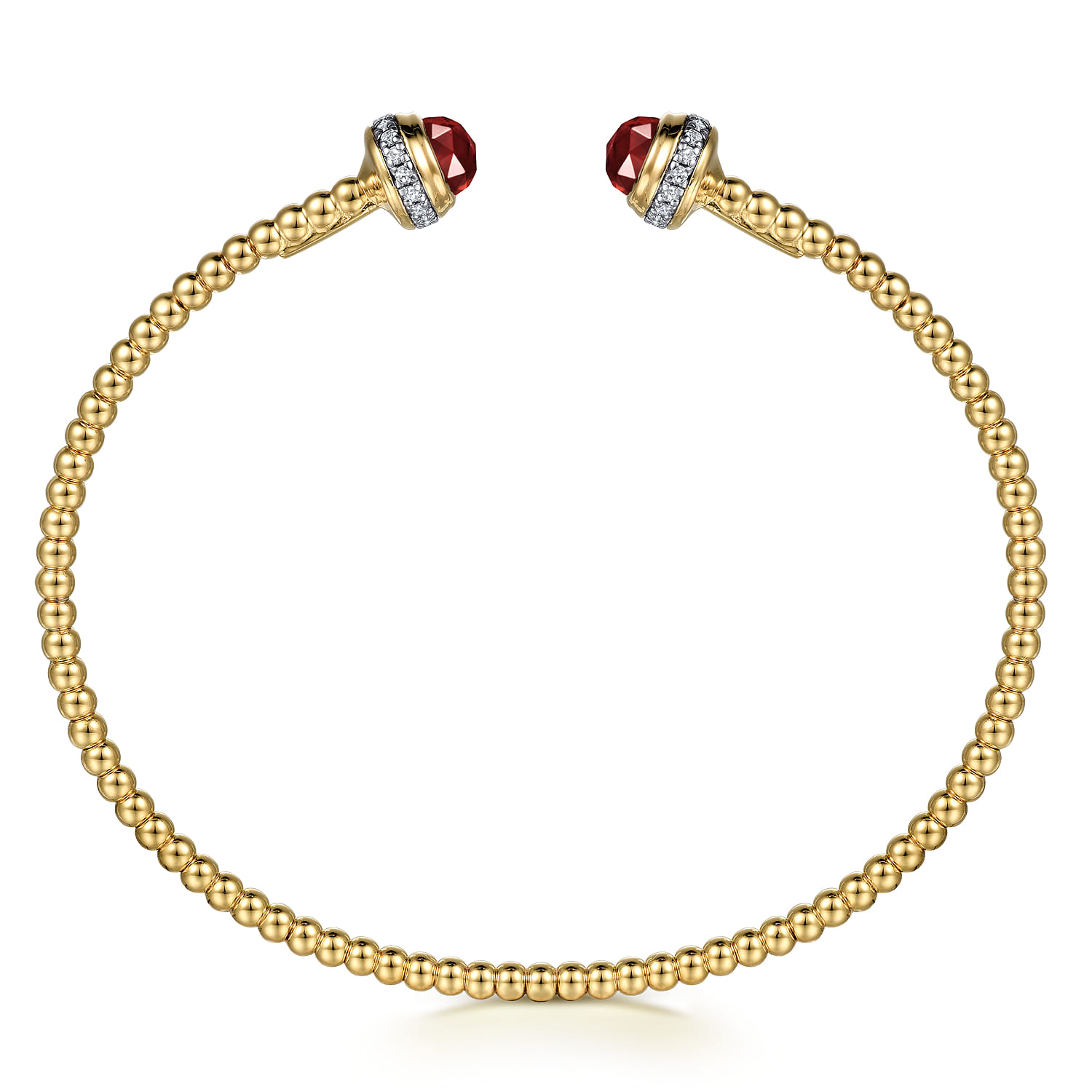 14K Yellow Gold Diamond and Garnet Bujukan Open Bangle - 0.2 ct - Shot 3