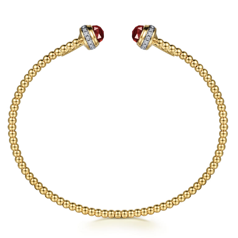 14K Yellow Gold Diamond and Garnet Bujukan Open Bangle - 0.2 ct - Shot 3
