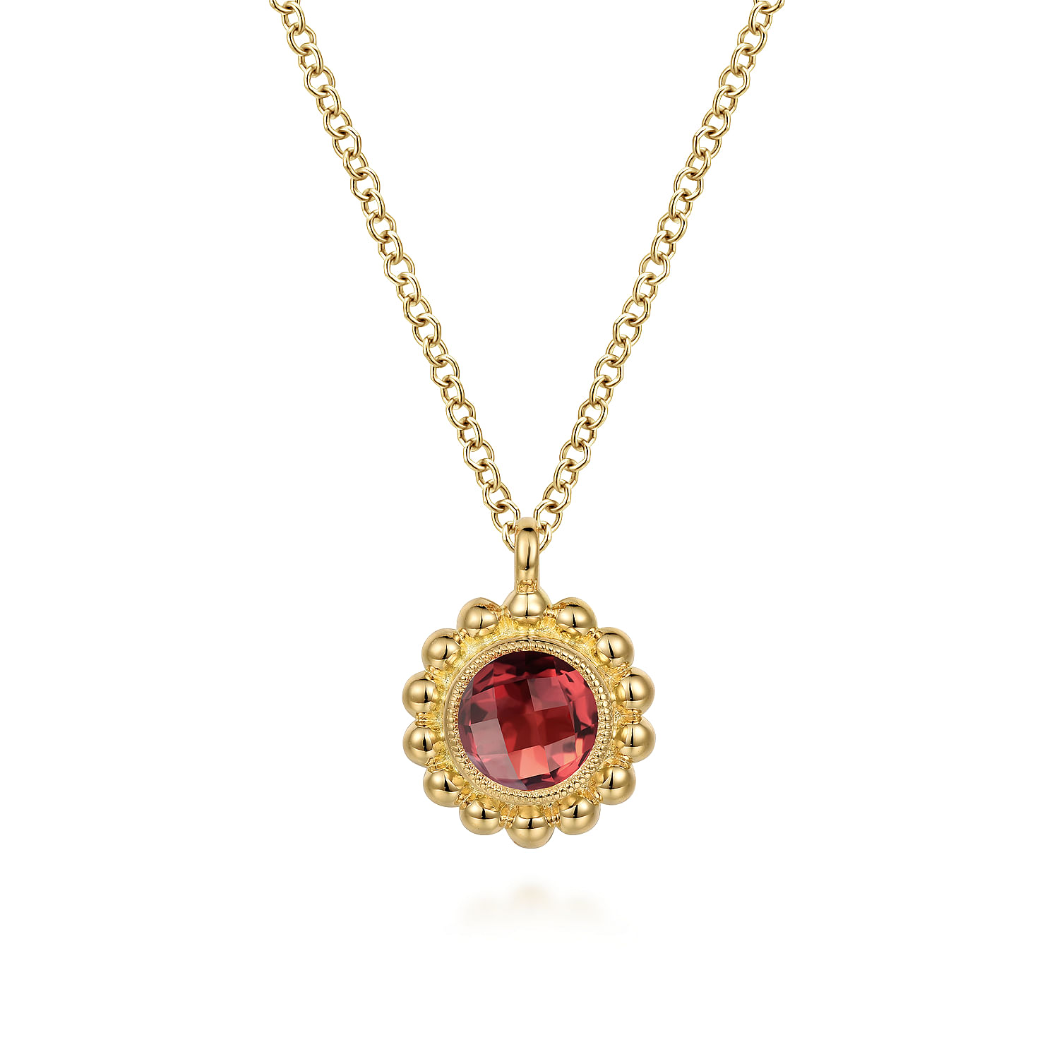 14K Yellow Gold Diamond and Garnet Bujukan Pendant Necklace