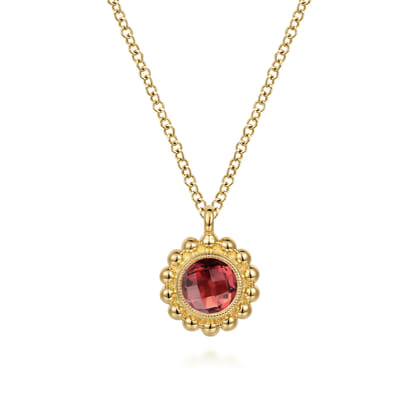 14K Yellow Gold Diamond and Garnet Bujukan Pendant Necklace