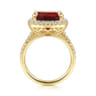 14K Yellow Gold Diamond and Garnet Cushion Cut Ladies Ring With Flower Pattern Gallery - 0.6 ct