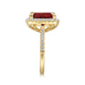 14K Yellow Gold Diamond and Garnet Cushion Cut Ladies Ring With Flower Pattern Gallery - 0.6 ct