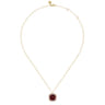 14K Yellow Gold Diamond and Garnet Cushion Cut Necklace With Flower Pattern J-Back - 0.42 ct
