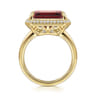 14K Yellow Gold Diamond and Garnet Emerald Cut Ladies Ring With Flower Pattern Gallery - 0.2 ct