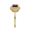 14K Yellow Gold Diamond and Garnet Emerald Cut Ladies Ring With Flower Pattern Gallery - 0.2 ct
