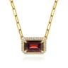 14K Yellow Gold Diamond and Garnet Emerald Cut Necklace With Flower Pattern Gallery - 0.5 ct