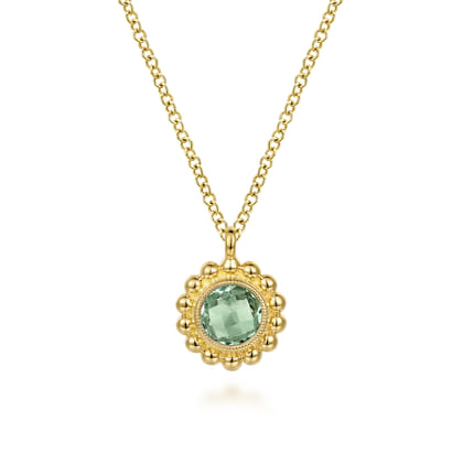 14K Yellow Gold Diamond and Green Amethyst Bujukan Pendant Necklace