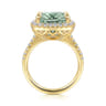 14K Yellow Gold Diamond and Green Amethyst Cushion Cut Ladies Ring With Flower Pattern Gallery - 0.6 ct