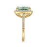 14K Yellow Gold Diamond and Green Amethyst Cushion Cut Ladies Ring With Flower Pattern Gallery - 0.6 ct
