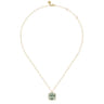 14K Yellow Gold Diamond and Green Amethyst Cushion Cut Necklace With Flower Pattern J-Back - 0.42 ct