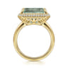 14K Yellow Gold Diamond and Green Amethyst Emerald Cut Ladies Ring With Flower Pattern Gallery - 0.2 ct