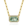 14K Yellow Gold Diamond and Green Amethyst Emerald Cut Necklace With Flower Pattern Gallery - 0.5 ct