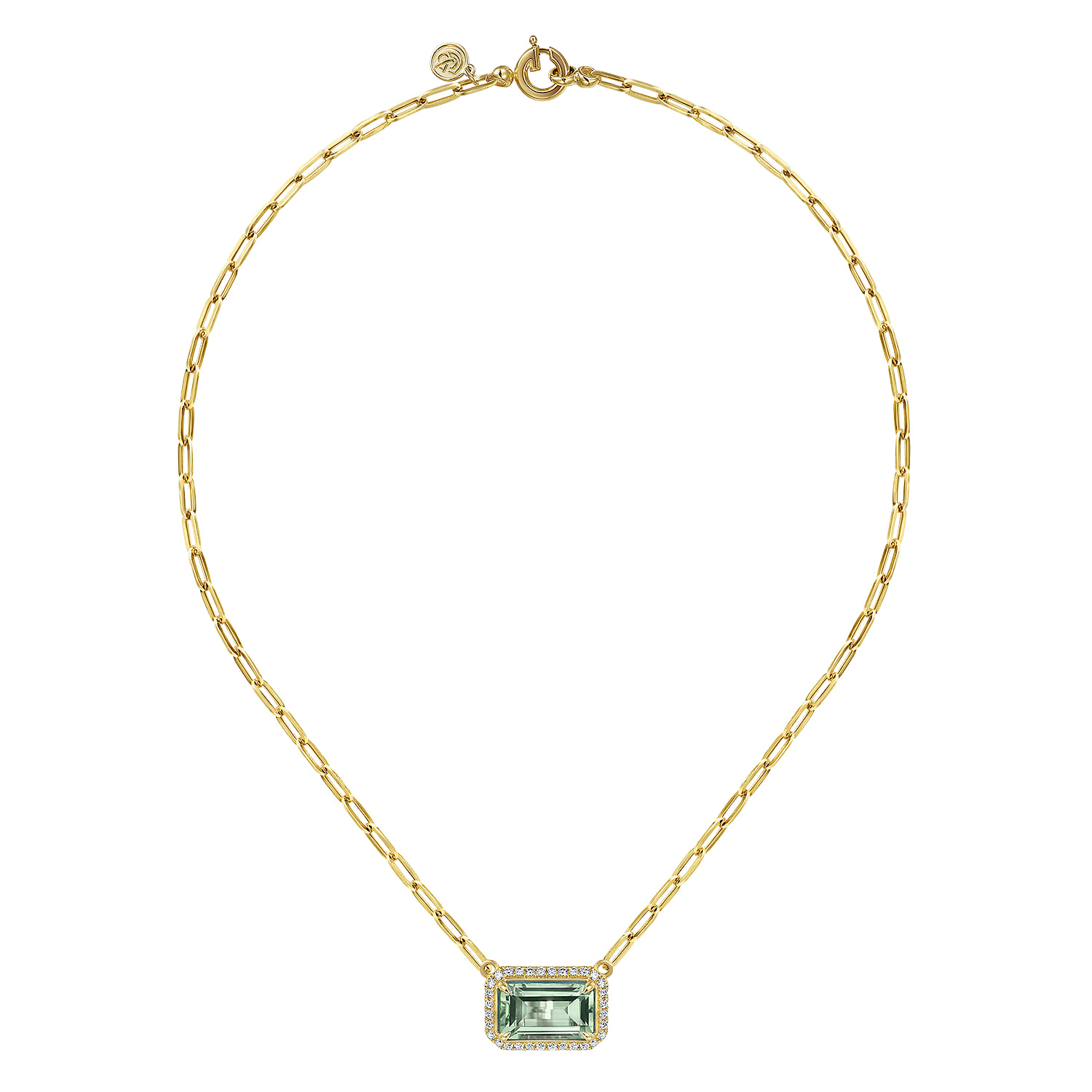 14K Yellow Gold Diamond and Green Amethyst Emerald Cut Necklace With Flower Pattern Gallery