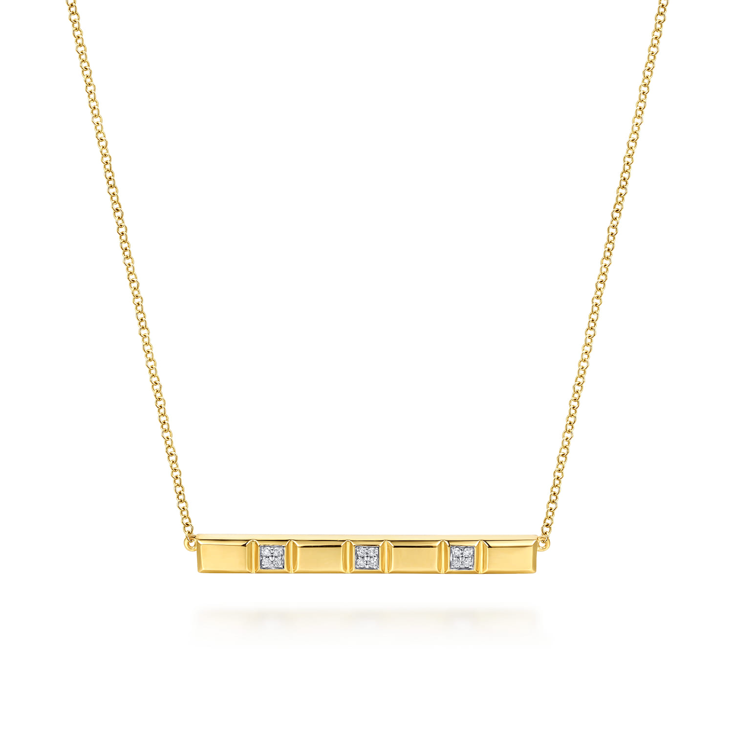 14K Yellow Gold Diamond and Half Cube Bar Necklace - 0.05 ct - Shot 1