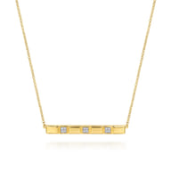 14K Yellow Gold Diamond and Half Cube Bar Necklace
