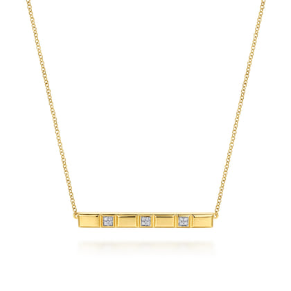 14K Yellow Gold Diamond and Half Cube Bar Necklace