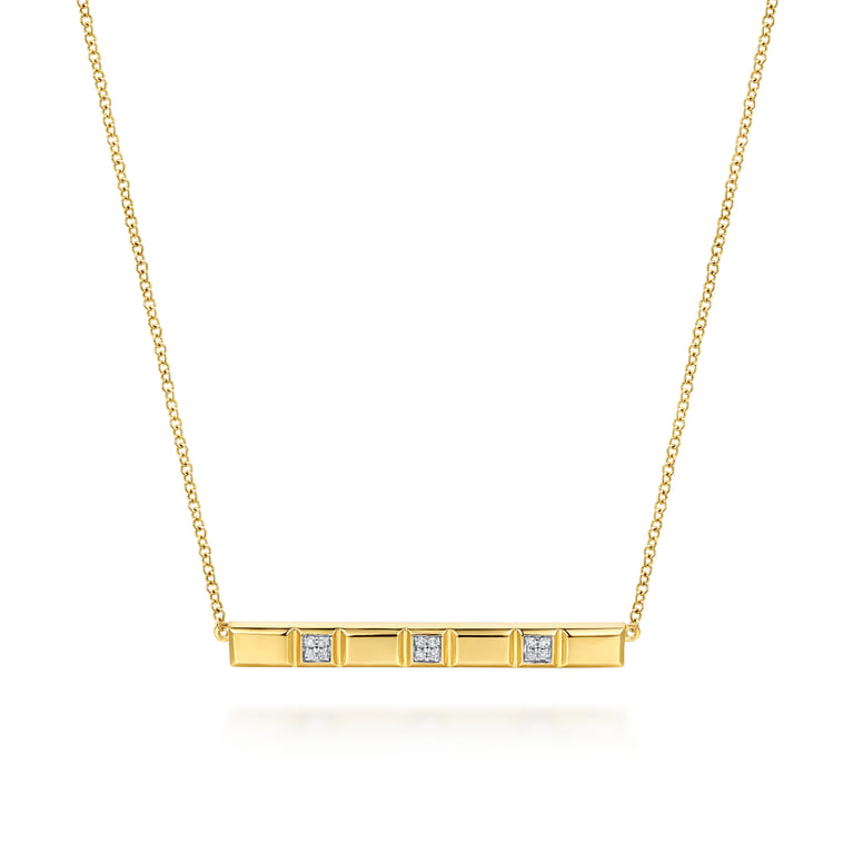 14K Yellow Gold Diamond and Half Cube Bar Necklace - 0.05 ct - Shot 1