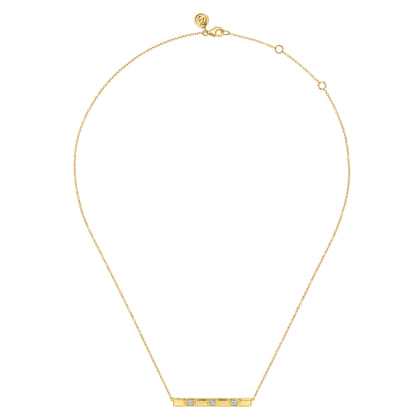 14K Yellow Gold Diamond and Half Cube Bar Necklace