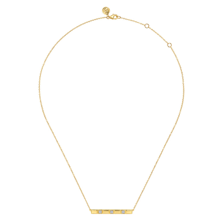 14K Yellow Gold Diamond and Half Cube Bar Necklace - 0.05 ct - Shot 2
