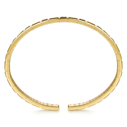14K Yellow Gold Diamond and Half Cube Cuff Bangle Bracelet