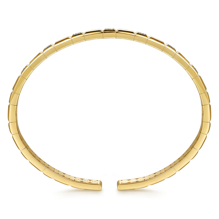 14K Yellow Gold Diamond and Half Cube Cuff Bangle Bracelet - 0.14 ct - Shot 2
