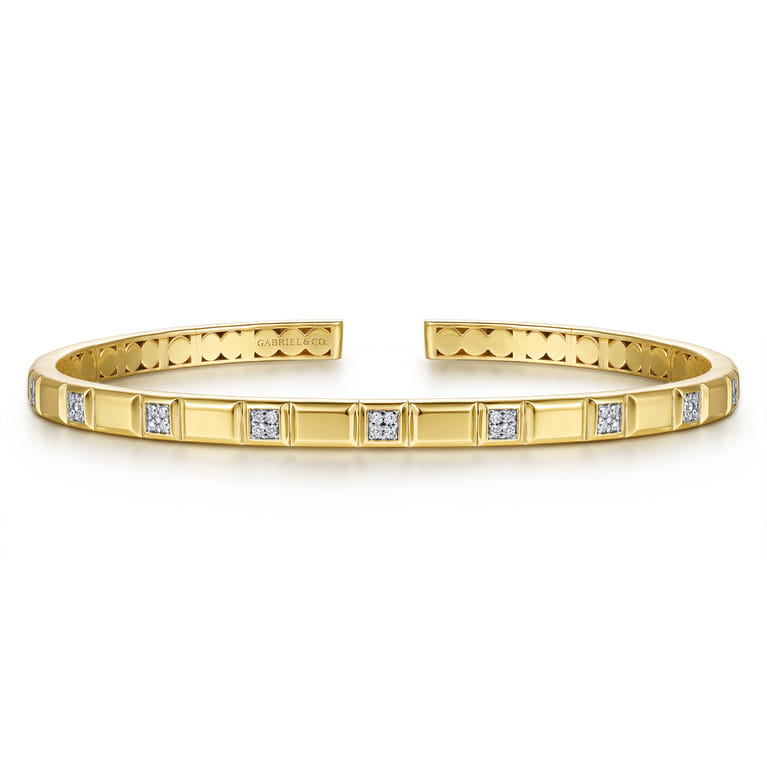 14K Yellow Gold Diamond and Half Cube Cuff Bangle Bracelet - 0.14 ct - Shot 1
