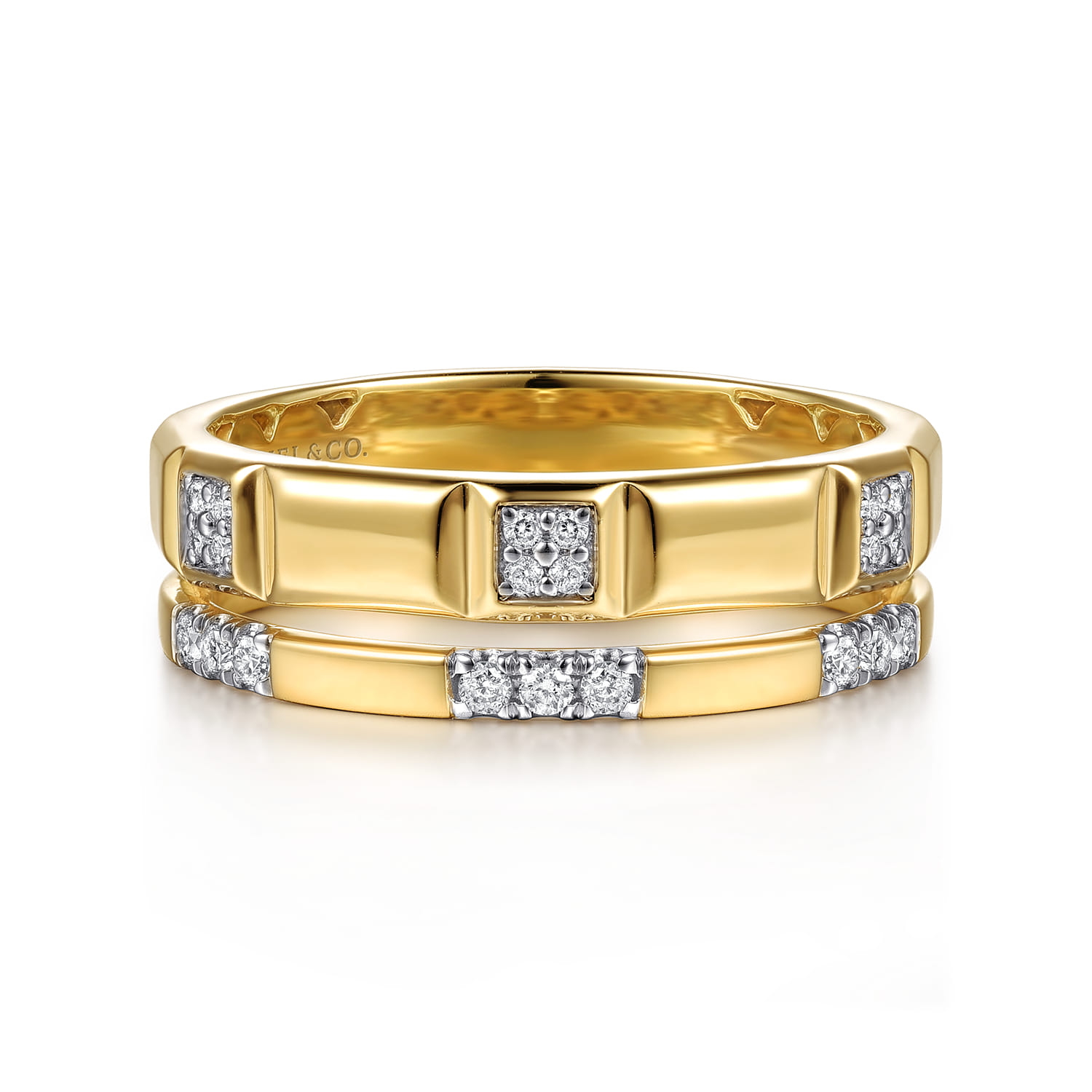 14K Yellow Gold Diamond and Half Cube Easy Stackable Ring - 0.14 ct - Shot 1